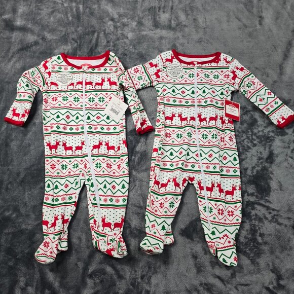 Holiday Time Baby Pajama Set 3-6M Reindeer Footed Sleeper Christmas NWT - Picture 8 of 8